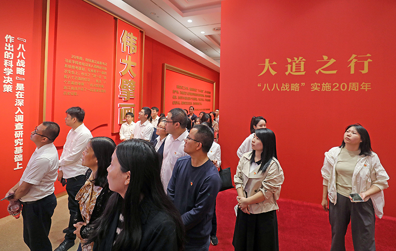 大道之行——“八八戰(zhàn)略”實(shí)施20周年大型主題展覽開(kāi)展以來(lái)，觀眾絡(luò)繹不絕。