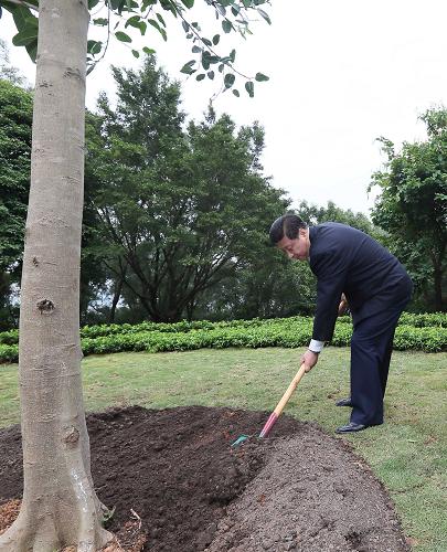 2012年12月7日至11日，習近平在廣東省考察工作。這是8日上午，習近平在深圳蓮花山公園種下一棵高山榕樹。新華社記者 蘭紅光 攝